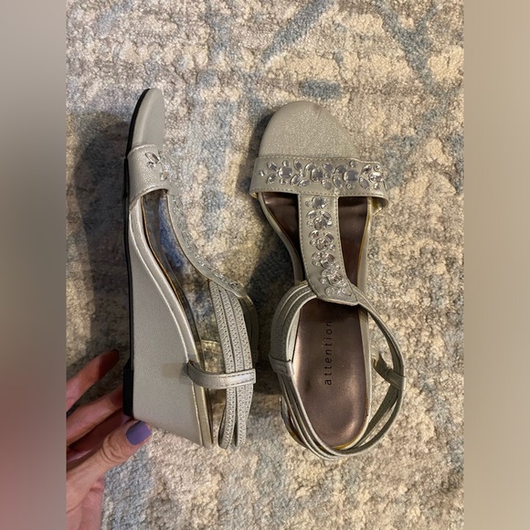 Size 6.5 Attention Silver Rhinestone Wedge Sandals - Picture 5 of 14